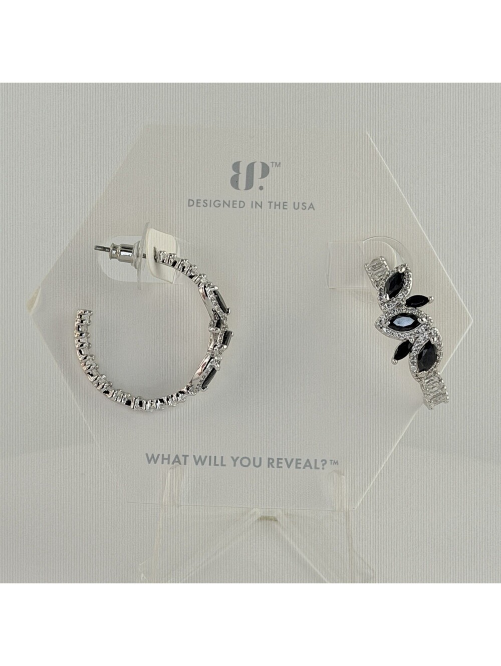 Bomb Party Hoop Earrings ER63284 RARE UNICORN Black Onyx on Rhodium